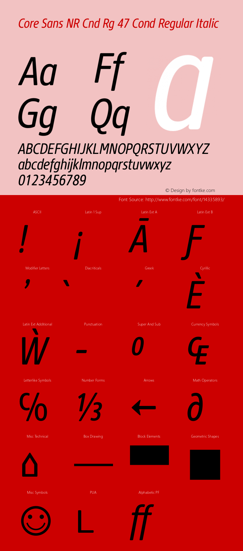 Core Sans NR Cnd Rg 47 Cond Regular Italic Version 1.001 Font Sample