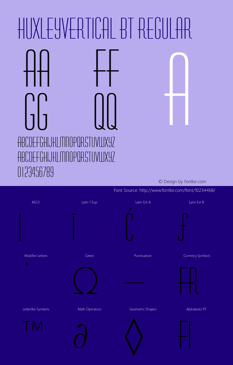 HuxleyVertical BT Regular Version 1.01 emb4-OT Font Sample