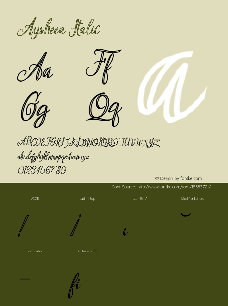 Aysheea Italic Version 1.000 2015 initial release Font Sample