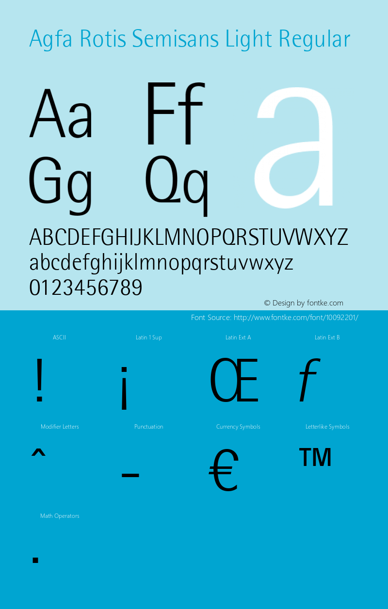 Agfa Rotis Semisans Light Regular Version 2.0; 1997; initial release Font Sample