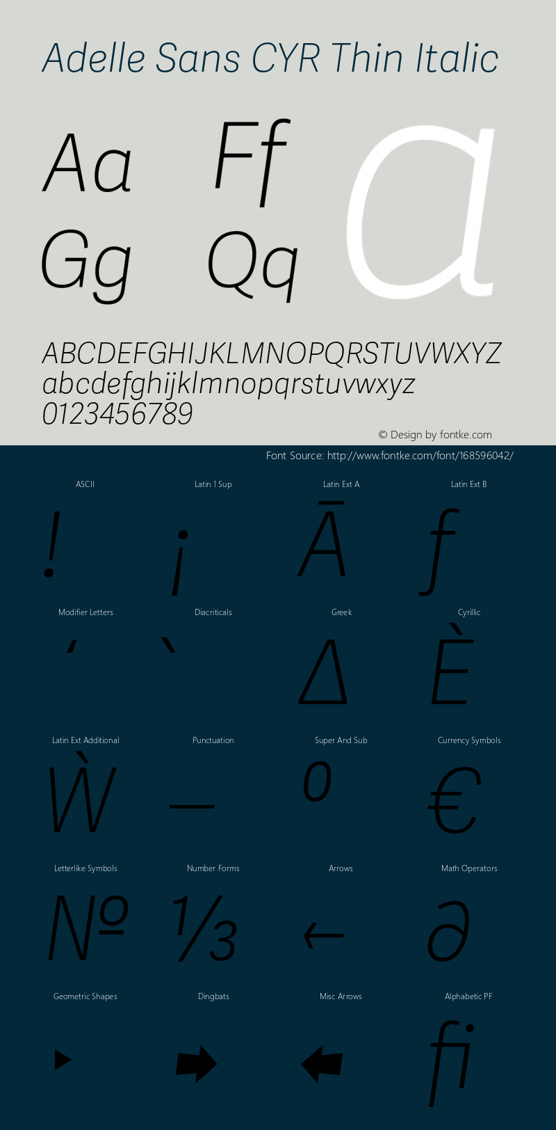 Adelle Sans CYR Thin Italic Version 3.000;hotconv 1.0.109;makeotfexe 2.5.65596图片样张