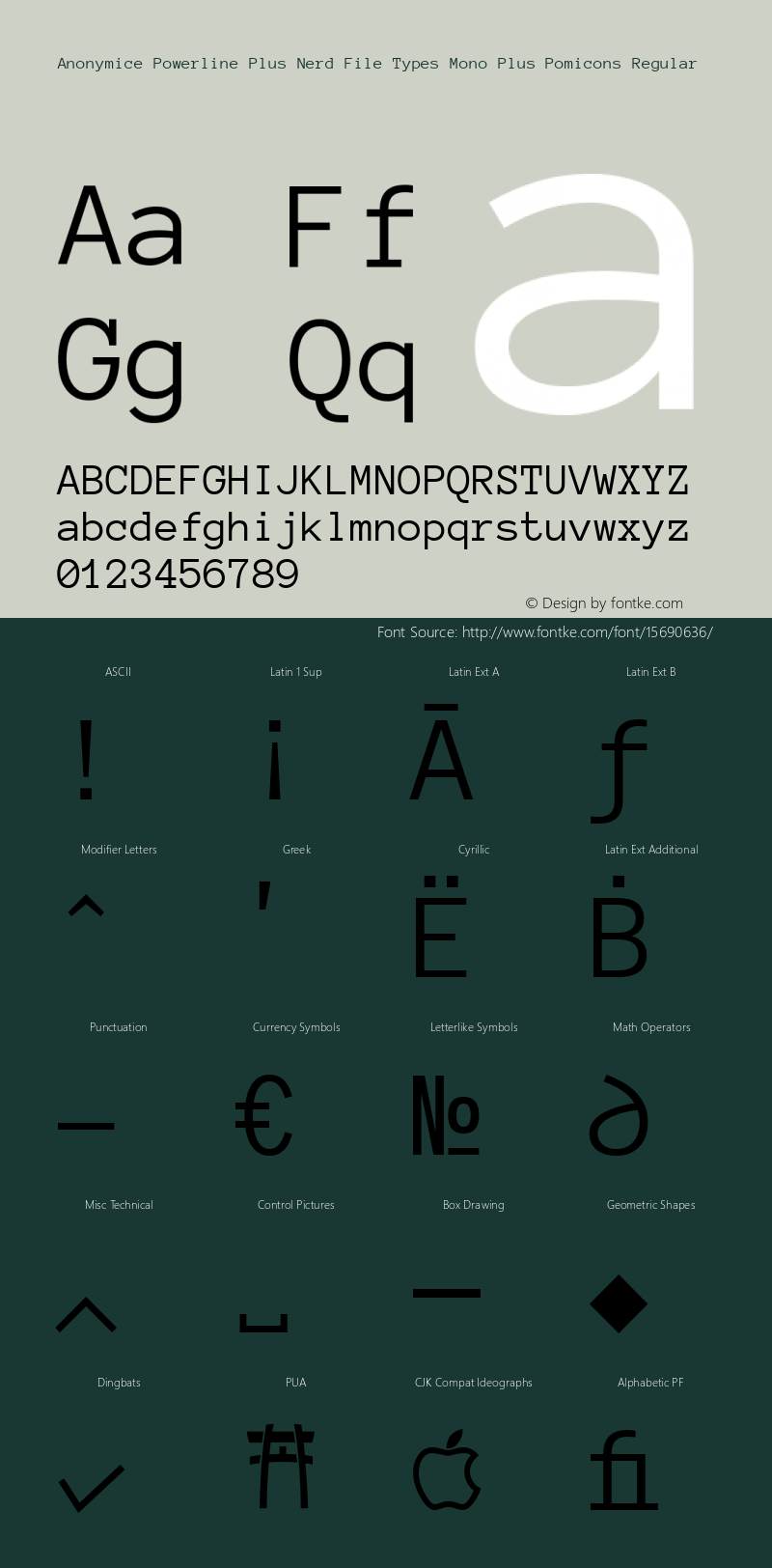 Anonymice Powerline Plus Nerd File Types Mono Plus Pomicons Regular Version 1.002 Font Sample