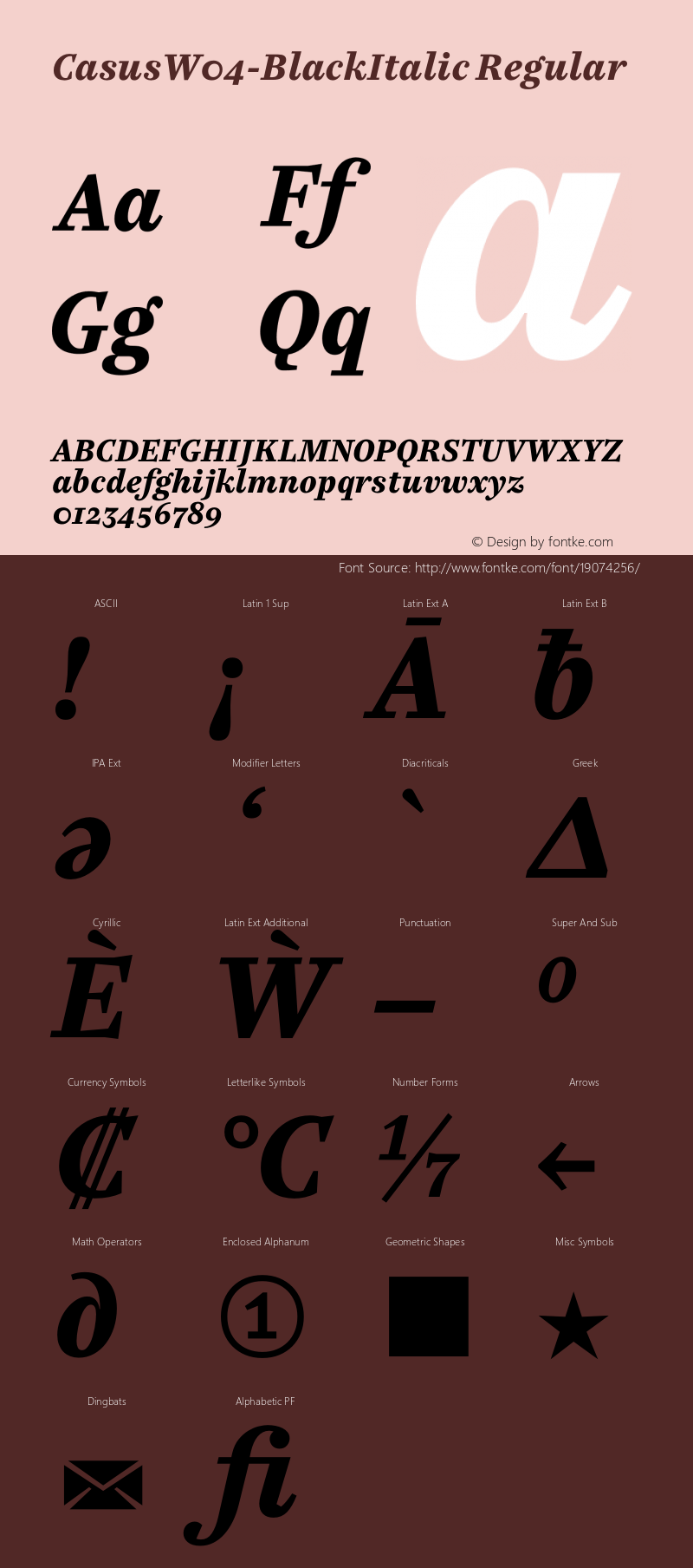 CasusW04-BlackItalic Regular Version 7.504 Font Sample