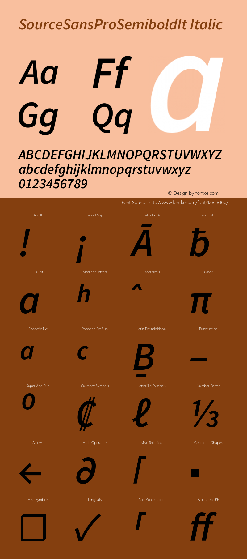 SourceSansProSemiboldIt Italic Version 1.038;PS 1.000;hotconv 1.0.70;makeotf.lib2.5.5900 Font Sample