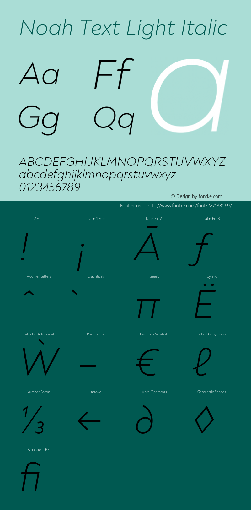 Noah Text Light Italic Version 1.000图片样张