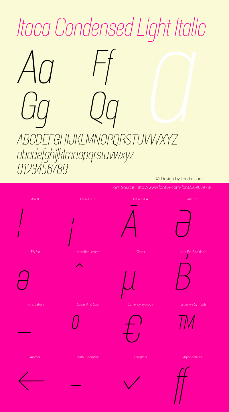 Itaca Condensed Light Italic Version 1.000;PS 1.0;hotconv 1.0.86;makeotf.lib2.5.63406 Font Sample