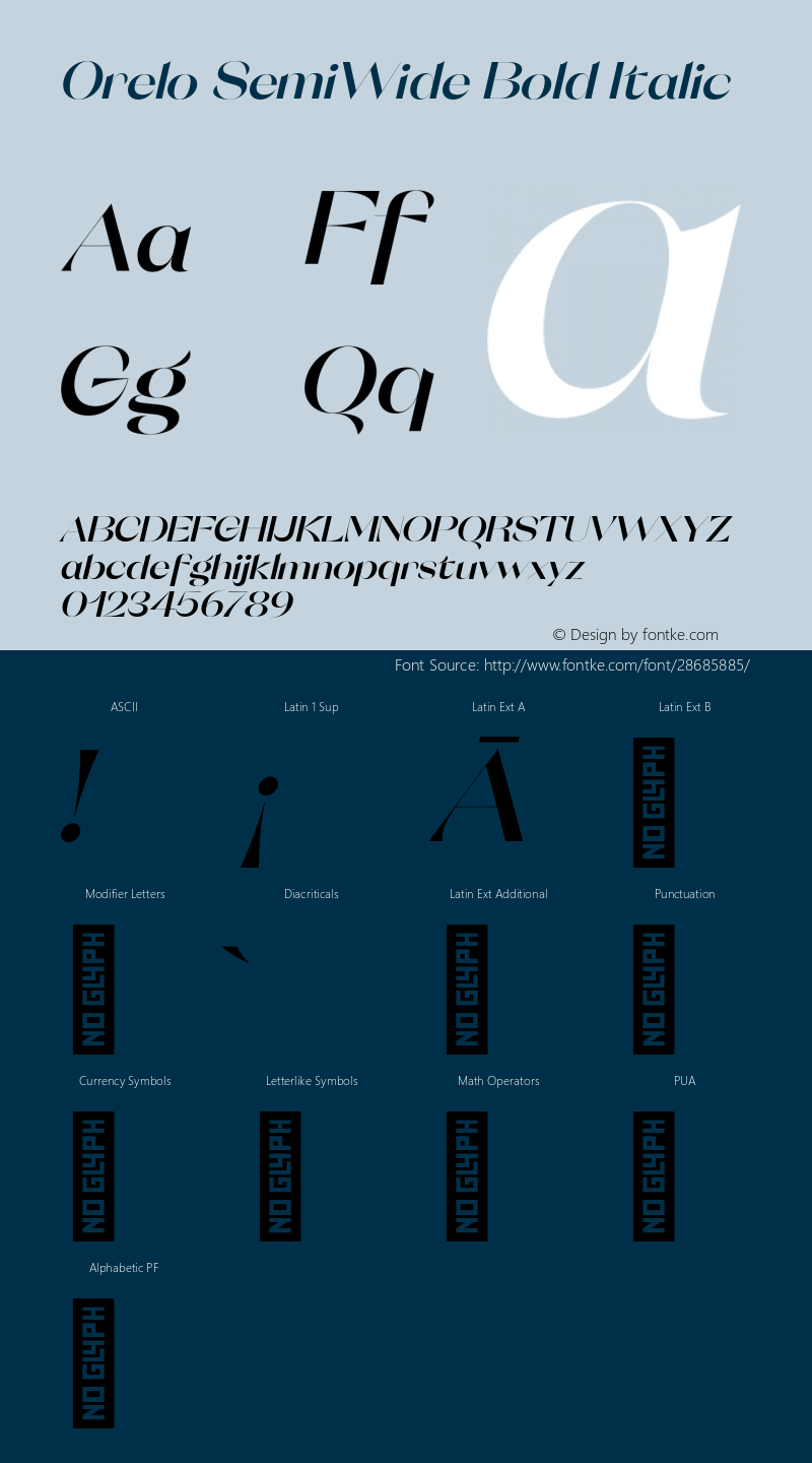 Orelo SemiWide Bold Italic Version 1.000;PS 001.000;hotconv 1.0.88;makeotf.lib2.5.64775 Font Sample