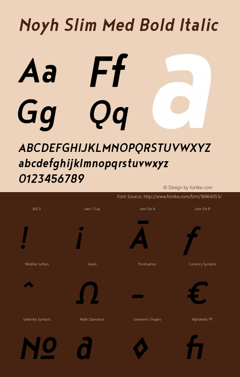 Noyh Slim Med Bold Italic Version 1.000 Font Sample