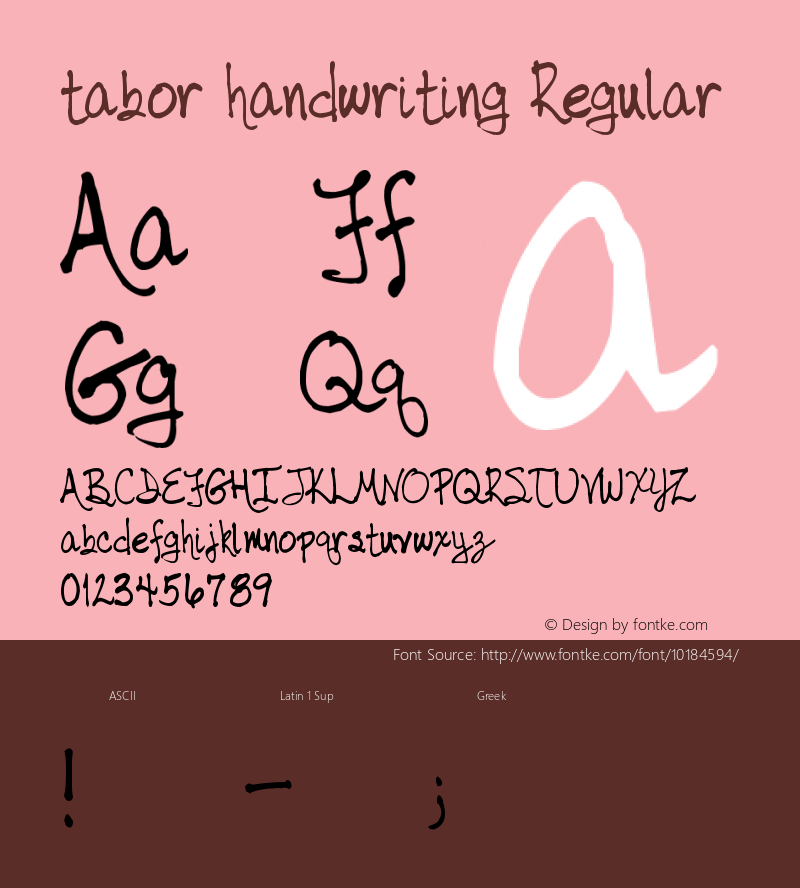 tabor handwriting Regular Version 1.00 February 25, 2007, initial release Font Sample