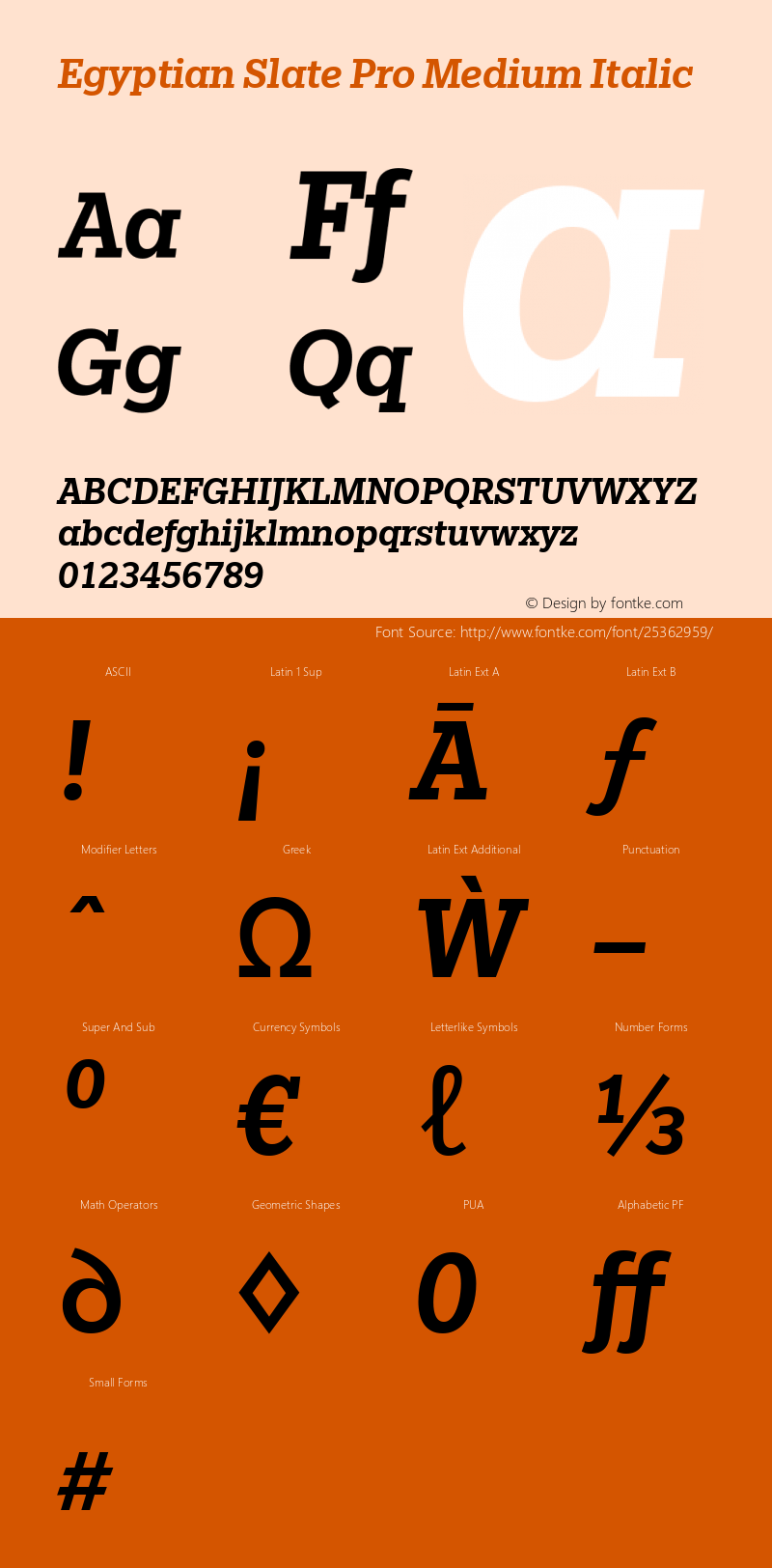 Egyptian Slate Pro Medium Italic Version 1.000 Font Sample