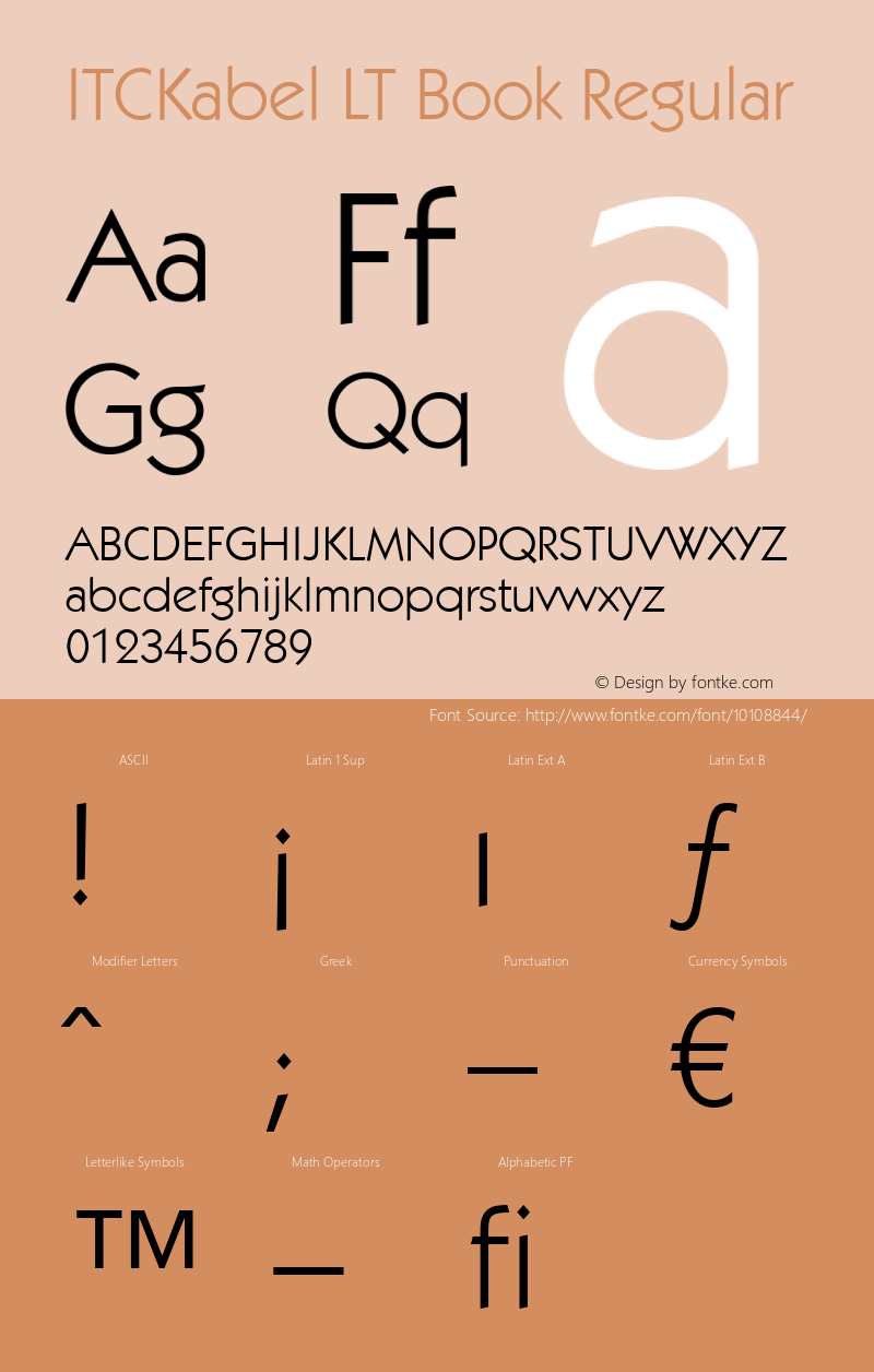 ITCKabel LT Book Regular Version 6.1; 2002 Font Sample