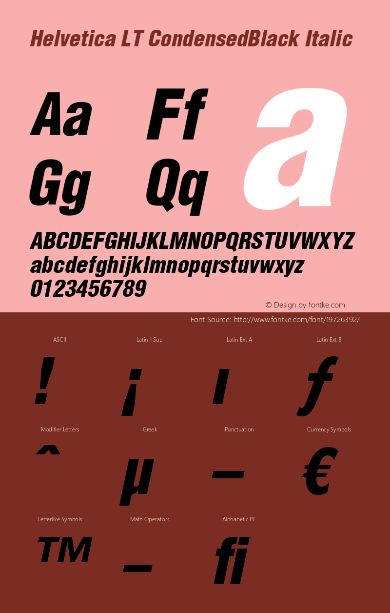 Helvetica LT Condensed Black Oblique Version 6.1; 2002 Font Sample