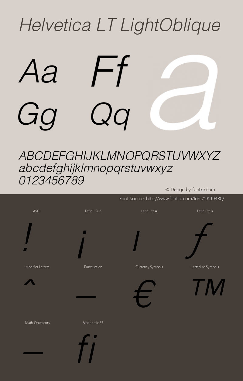 Helvetica LT Light Oblique Version 006.000 Font Sample