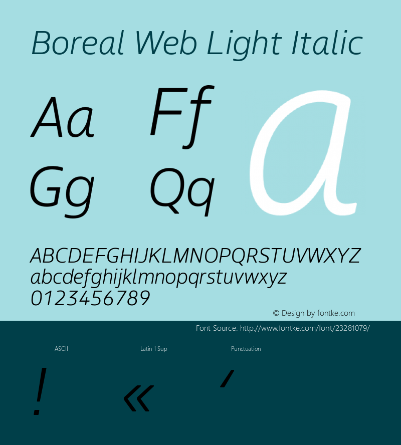 Boreal Web Light Italic Version 1.001;PS 1.1;hotconv 1.0.72;makeotf.lib2.5.5900; ttfautohint (v1.3) Font Sample