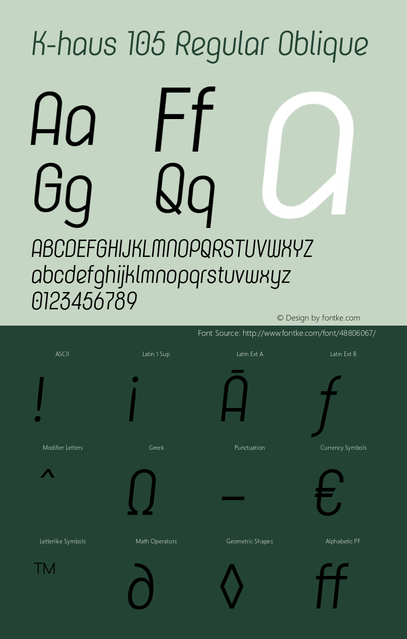 Khaus105-RegularOblique Version 1.00 Font Sample