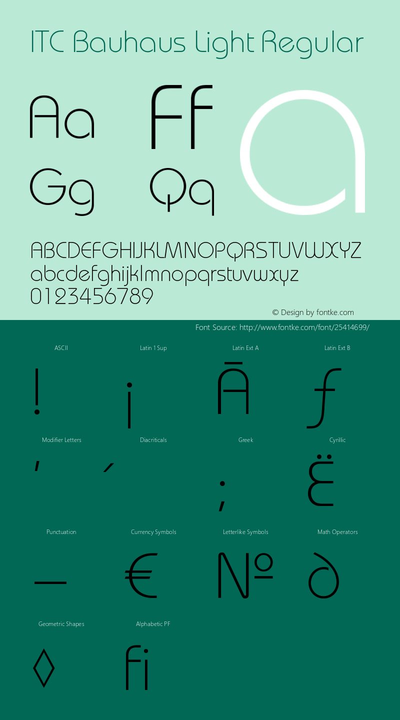 ITC Bauhaus Light Version 1.00 Font Sample