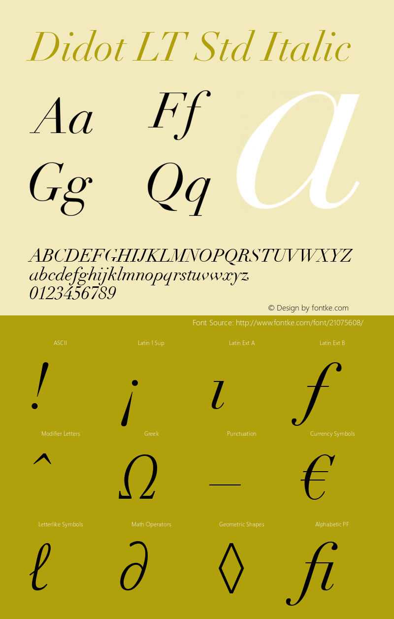 Didot LT Std Italic Version 1.040;PS 001.000;Core 1.0.35;makeotf.lib1.5.4492 Font Sample