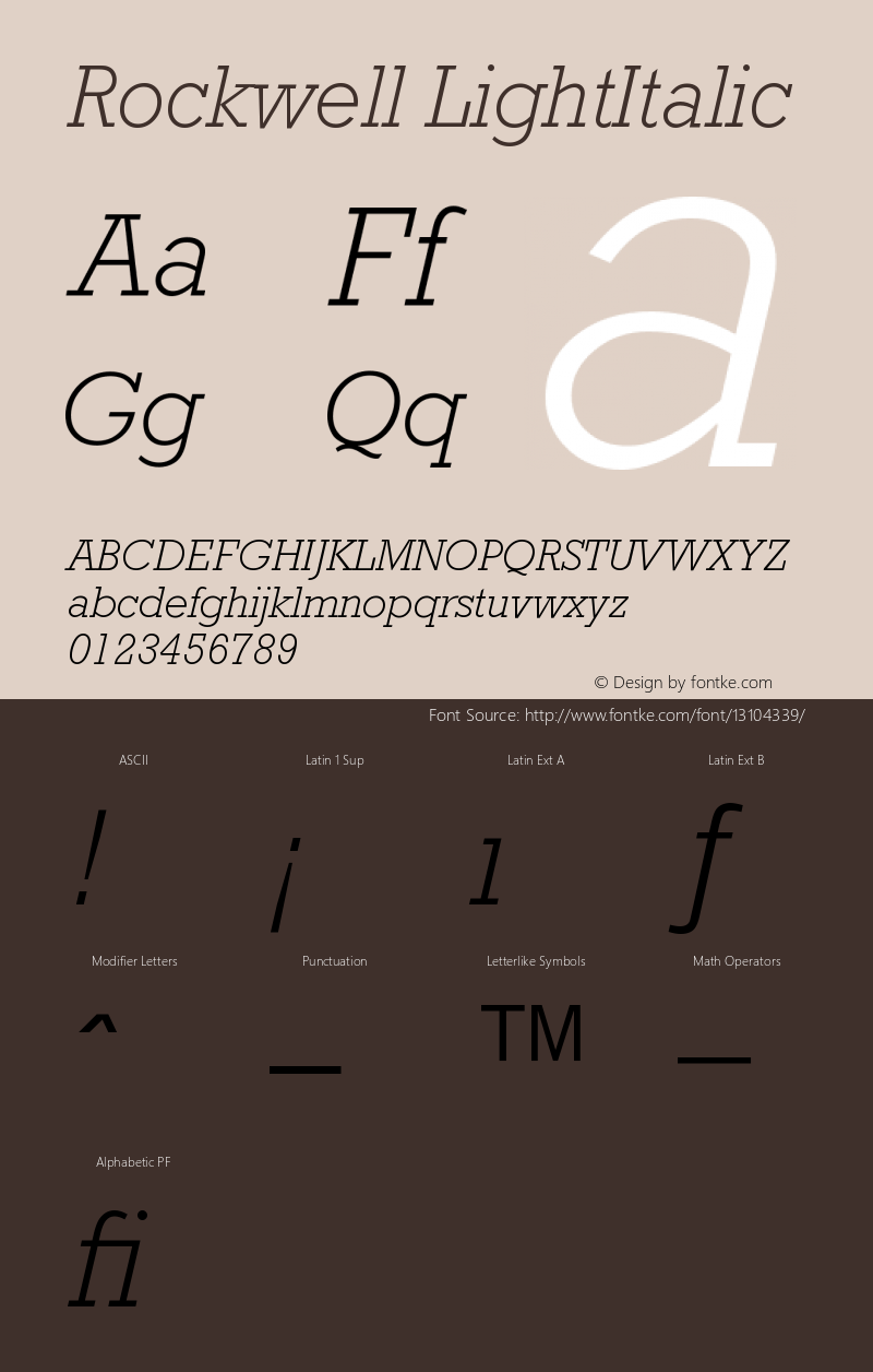 Rockwell LightItalic Version 4 Font Sample