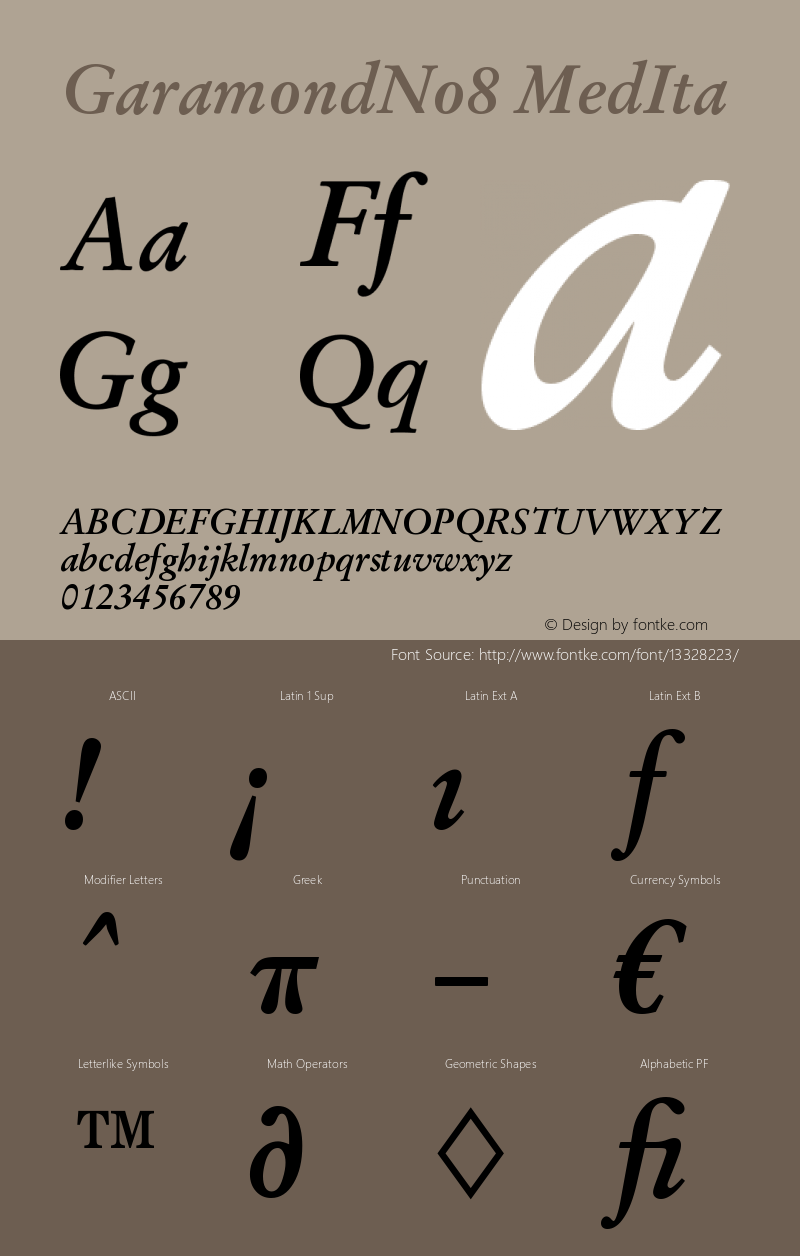 GaramondNo8 MedIta Version 1.05 Font Sample