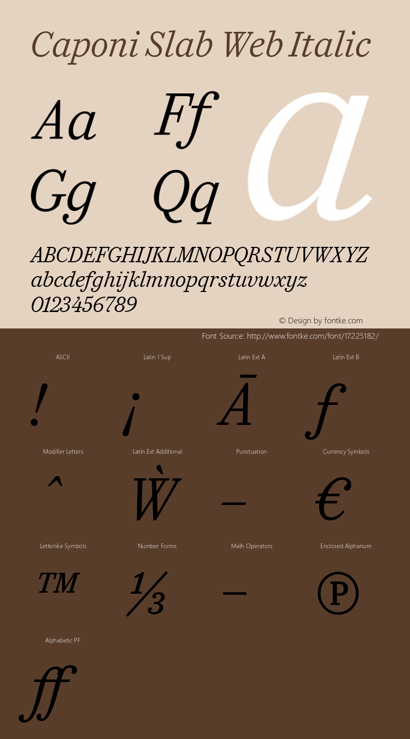 Caponi Slab Web Italic Version 1.1 2010 Font Sample