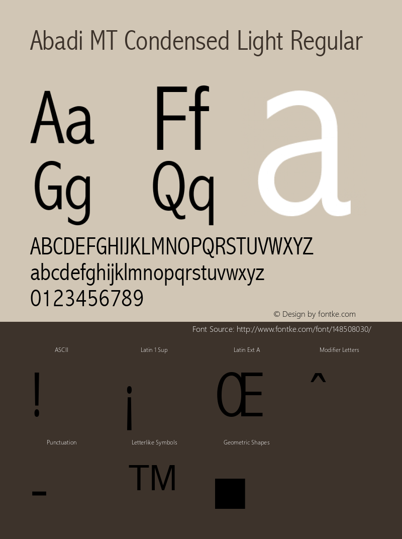 Abadi MT Condensed Light Regular Version 1.50 Font Sample