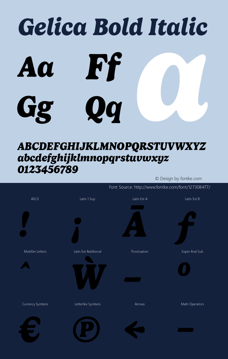 Gelica-BoldItalic Version 1.00 Font Sample