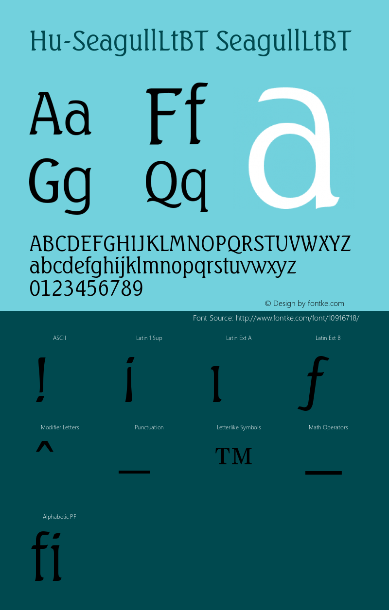 Hu-SeagullLtBT SeagullLtBT Version 001.000 Font Sample