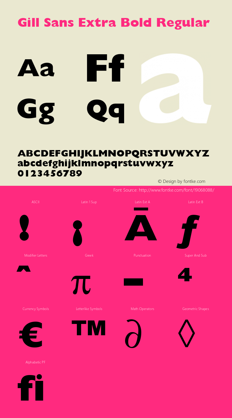 Gill Sans Extra Bold Regular 19: 14051: 1998 Font Sample