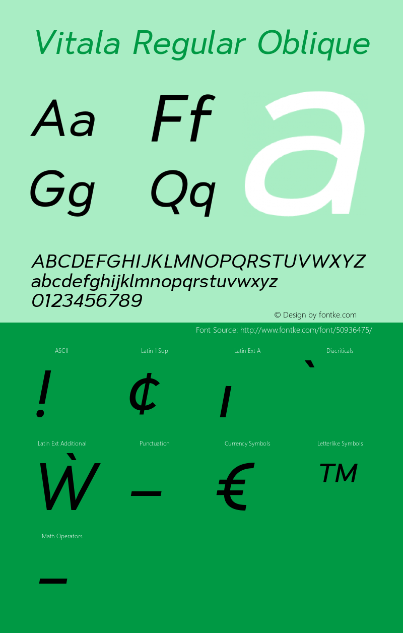 Vitala Regular Oblique Version 1.000 Font Sample