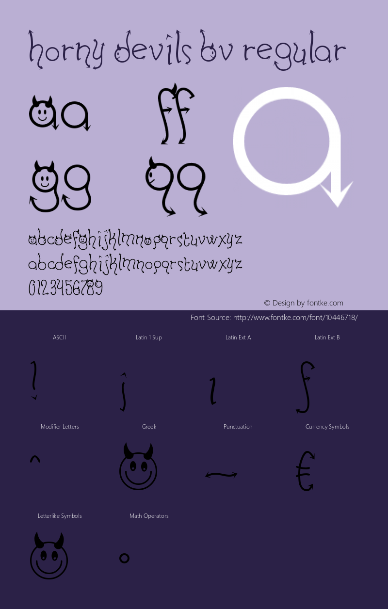 Horny Devils BV Regular Macromedia Fontographer 4.1 10/20/99 Font Sample