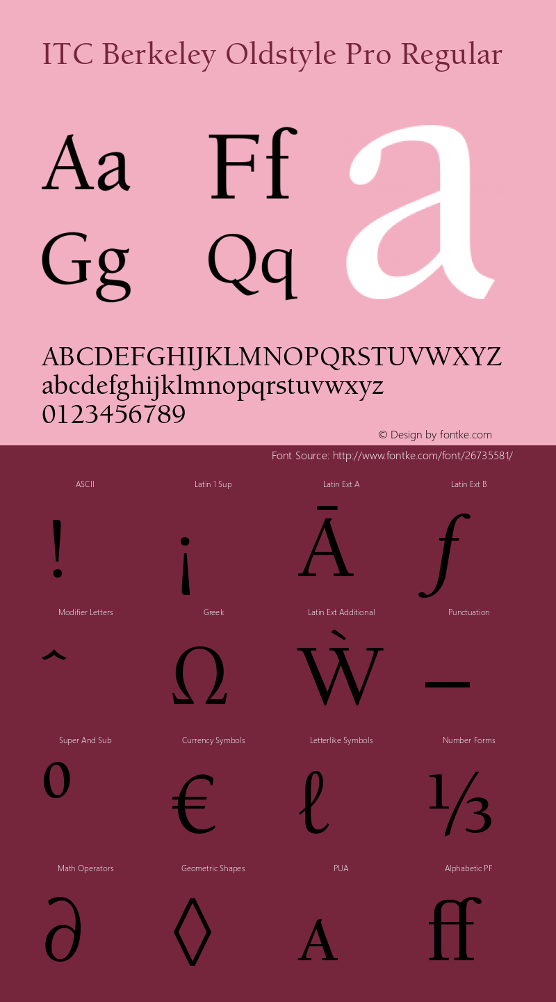 ITC Berkeley Oldstyle Pro Medium Version 1.00 Build 1000 Font Sample