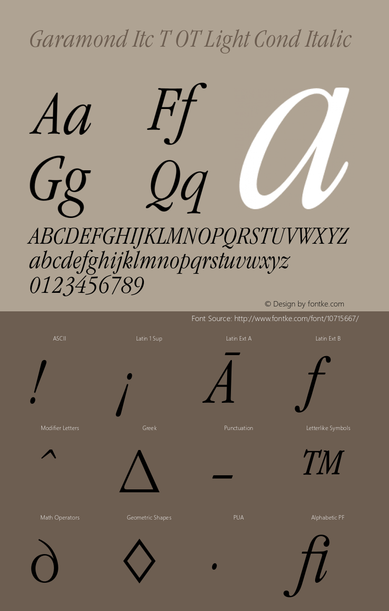 Garamond Itc T OT Light Cond Italic OTF 1.001;PS 1.05;Core 1.0.27;makeotf.lib(1.11) Font Sample