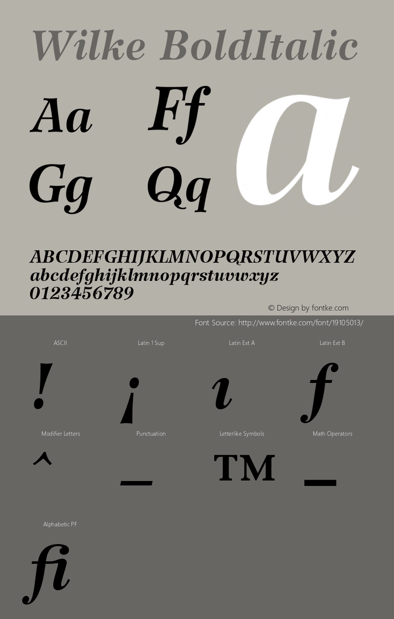 Wilke 76 Bold Italic Version 001.000 Font Sample