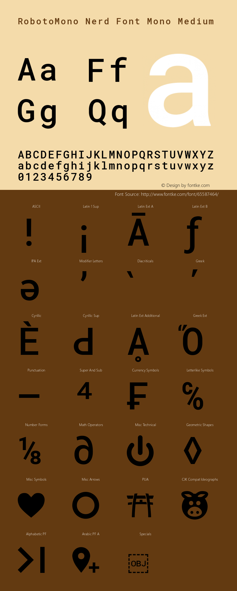 Roboto Mono Medium Nerd Font Complete Mono Version 2.000986; 2015; ttfautohint (v1.3) Font Sample