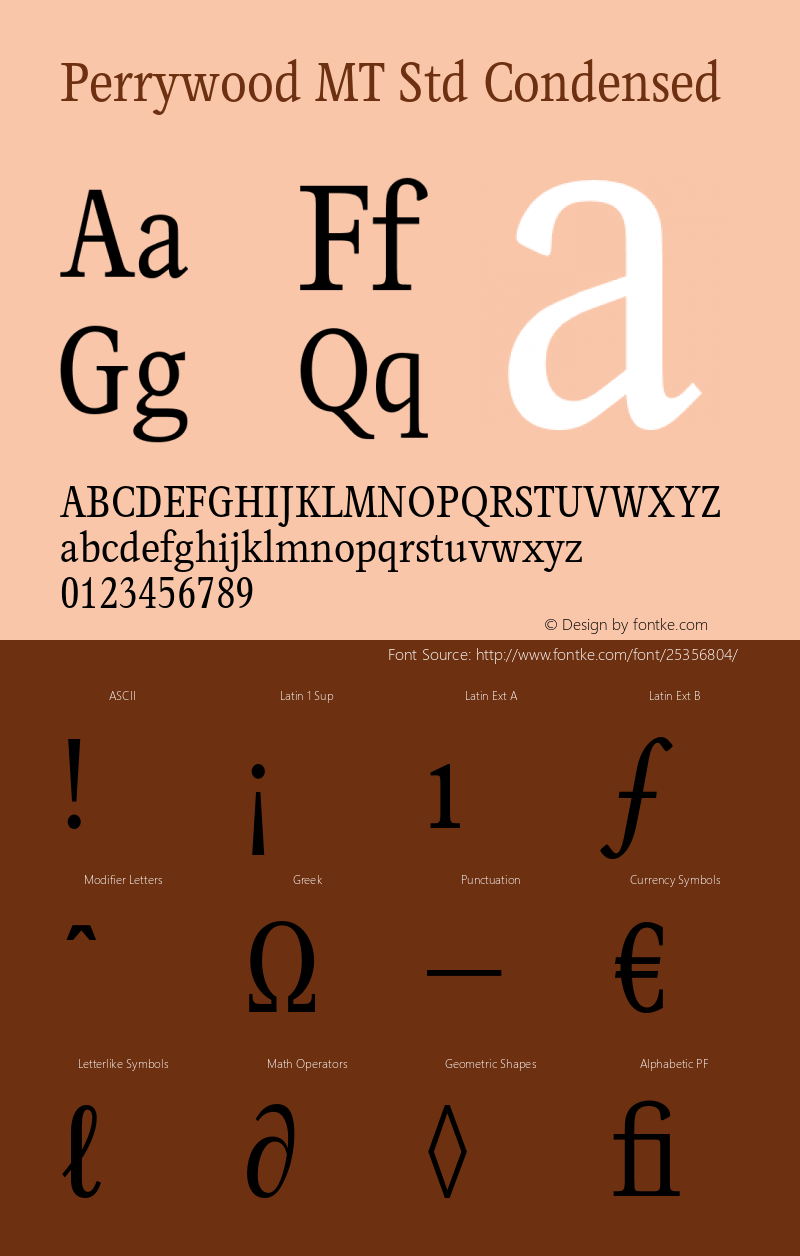 Perrywood MT Std Condensed Version 1.000;PS 001.000;hotconv 1.0.38 Font Sample