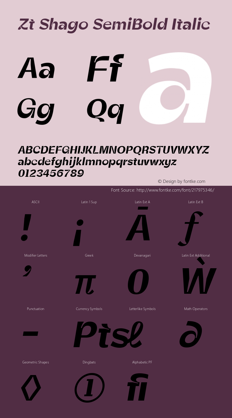 Zt Shago SemiBold Italic Version 1.000图片样张