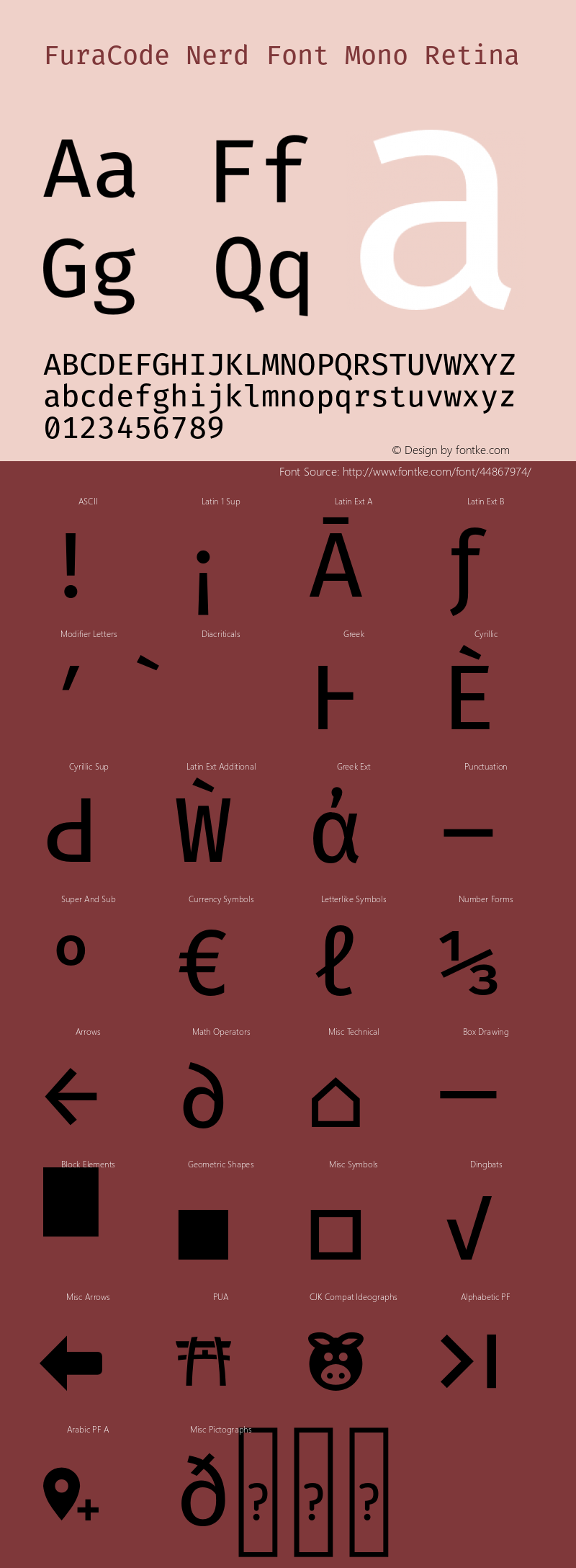 Fura Code Retina Nerd Font Complete Mono Version 1.206;PS 001.206;hotconv 1.0.88;makeotf.lib2.5.64775 Font Sample