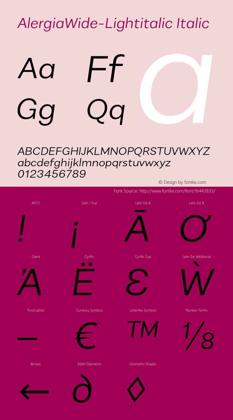 AlergiaWide-Lightitalic Italic Version 1.0 Font Sample