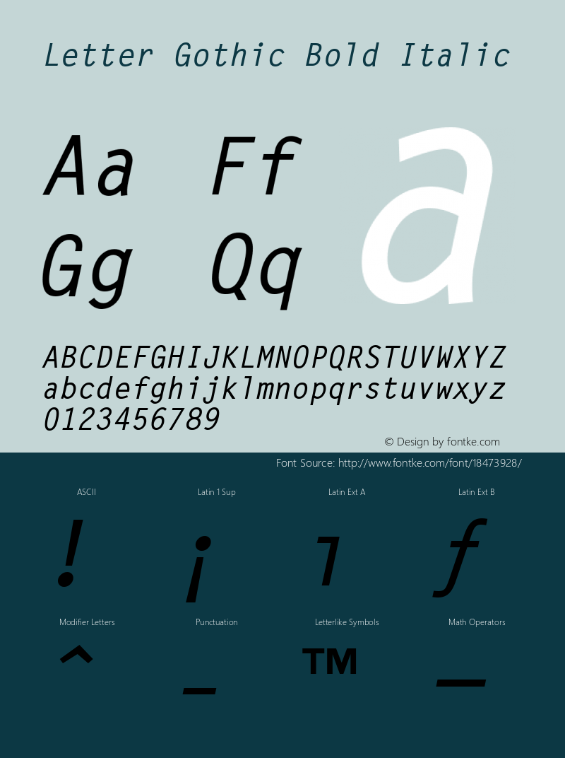 Letter Gothic Bold Italic V.1.1.0: Hand hinted version: May 1994 Font Sample