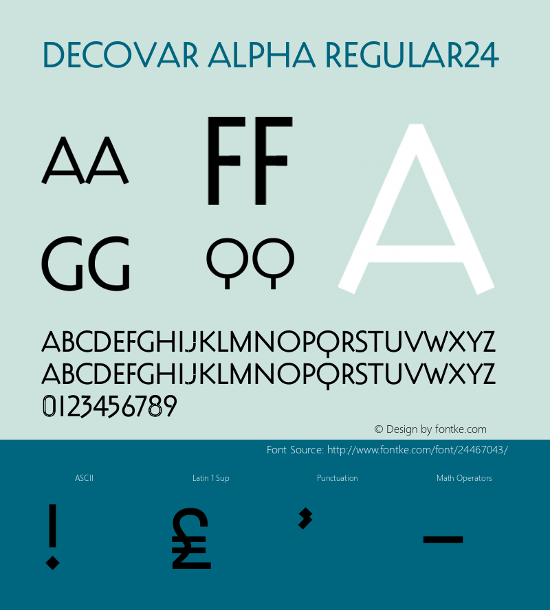 Decovar Alpha Regular24 Version 0.000;PS 0.0;hotconv 1.0.88;makeotf.lib2.5.647800 DEVELOPMENT Font Sample