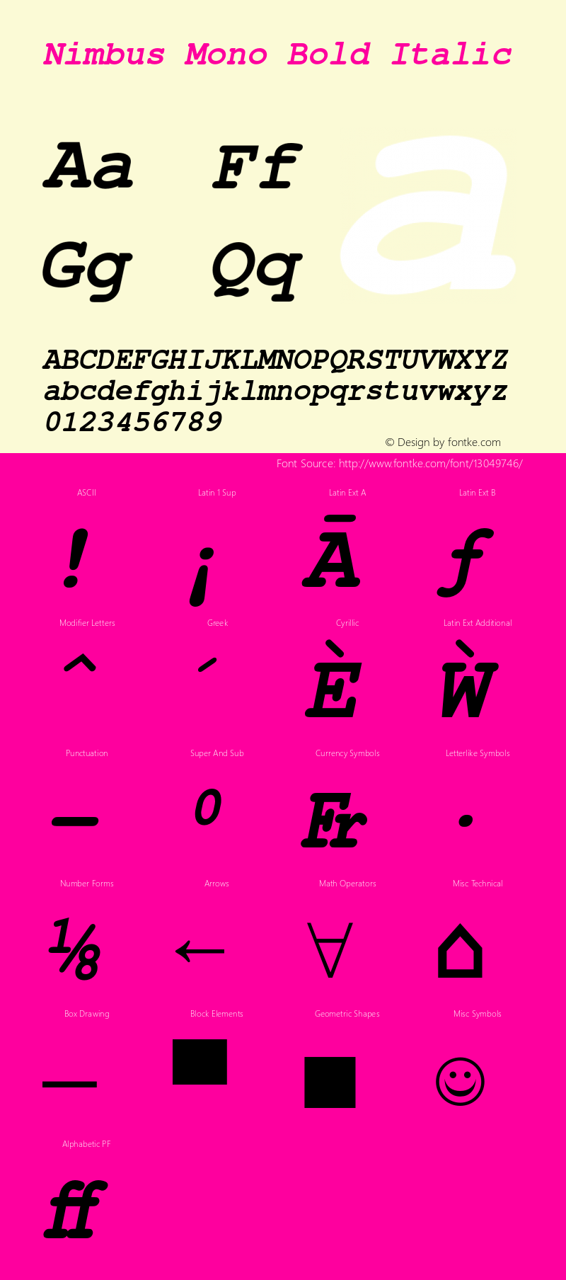 Nimbus Mono Bold Italic Version 1.000;PS 1.00;hotconv 1.0.57;makeotf.lib2.0.21895 Font Sample