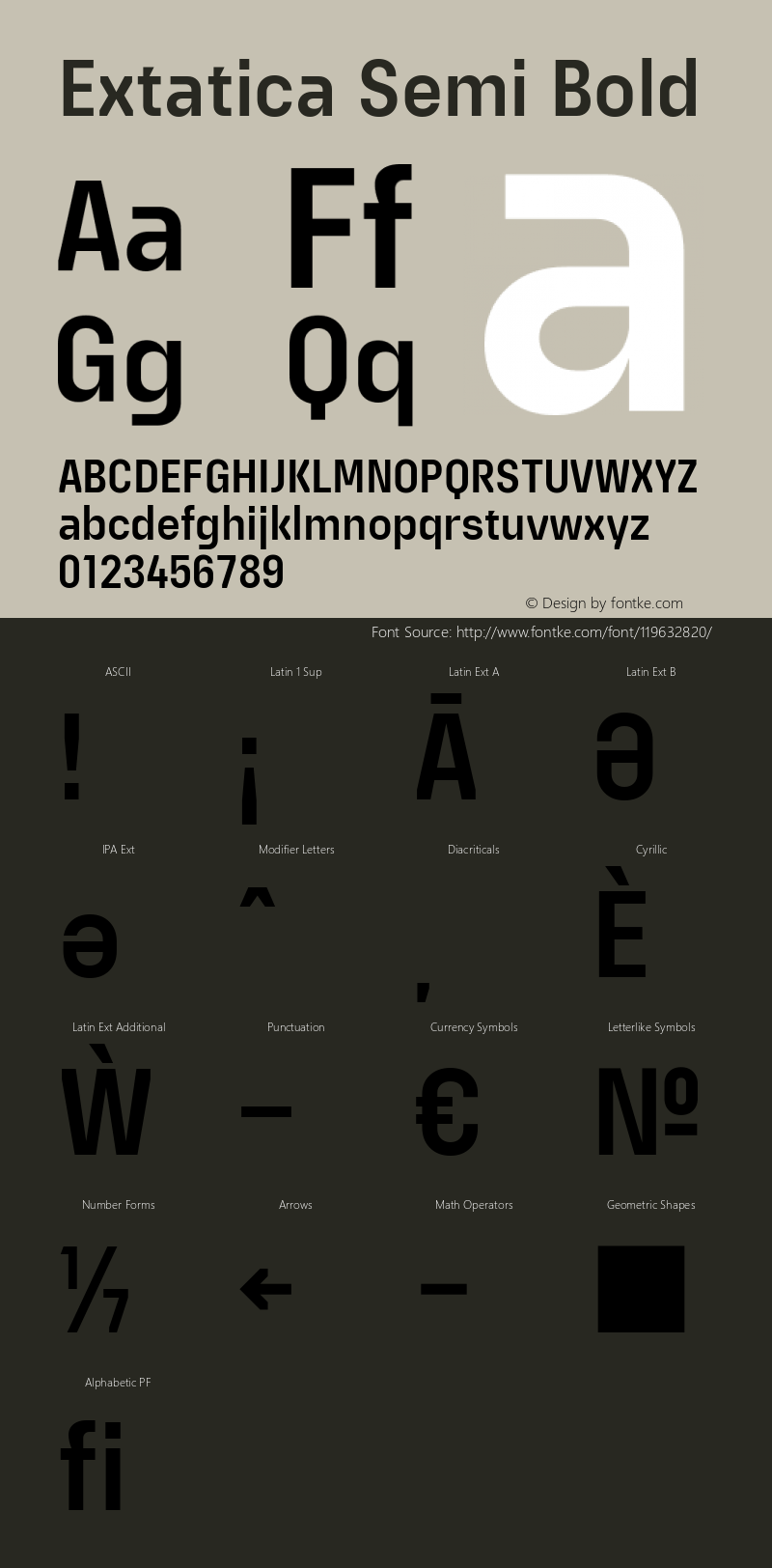 Extatica-SemiBold Version 1.000; ttfautohint (v0.97) -l 8 -r 50 -G 200 -x 14 -f dflt -w G Font Sample