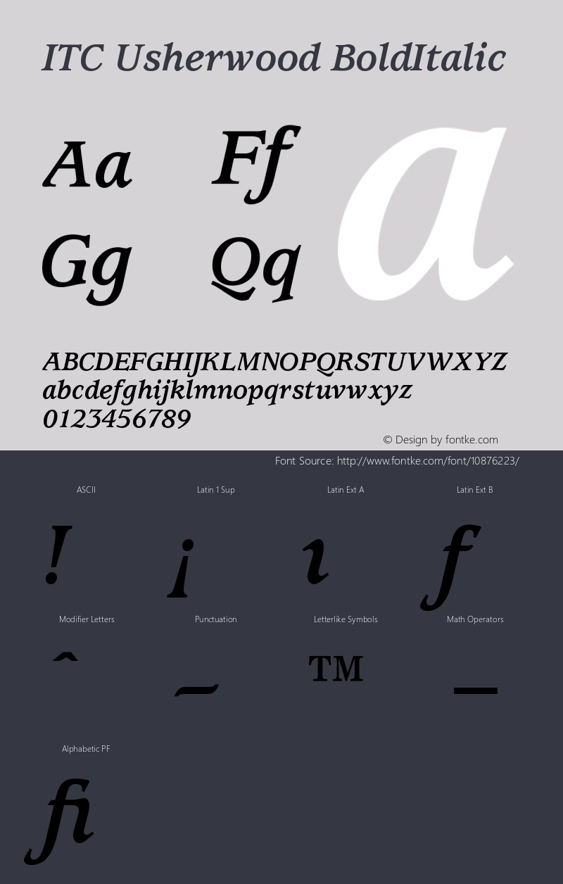 ITC Usherwood BoldItalic Version 001.000 Font Sample