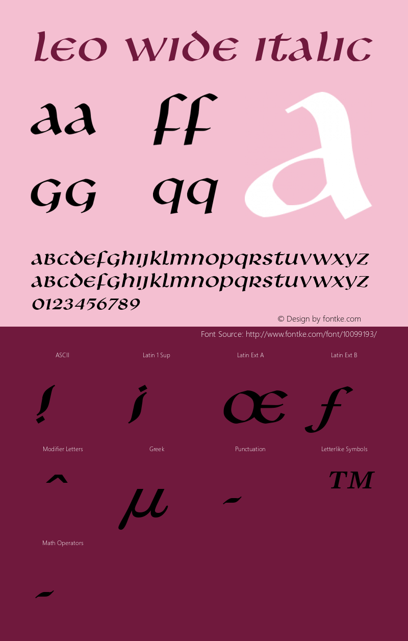 Leo Wide Italic Altsys Fontographer 4.1 1/8/95 Font Sample