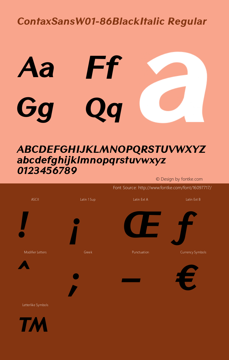 ContaxSansW01-86BlackItalic Regular Version 1.00 Font Sample