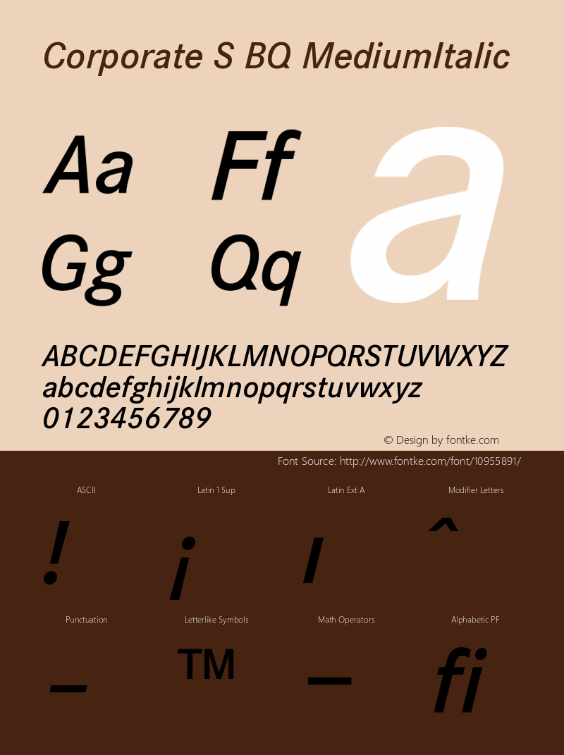 Corporate S BQ MediumItalic Version 001.000 Font Sample