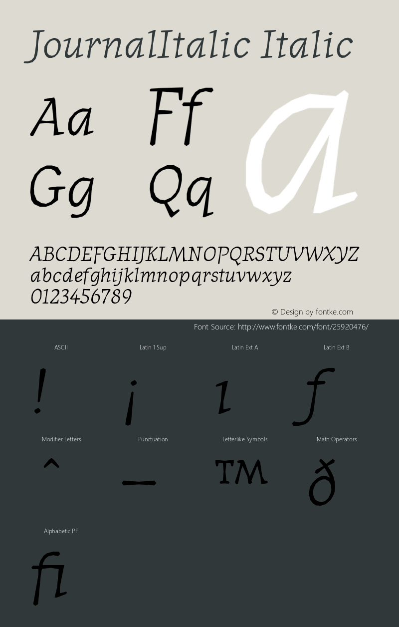 JournalItalic Version 001.000 Font Sample