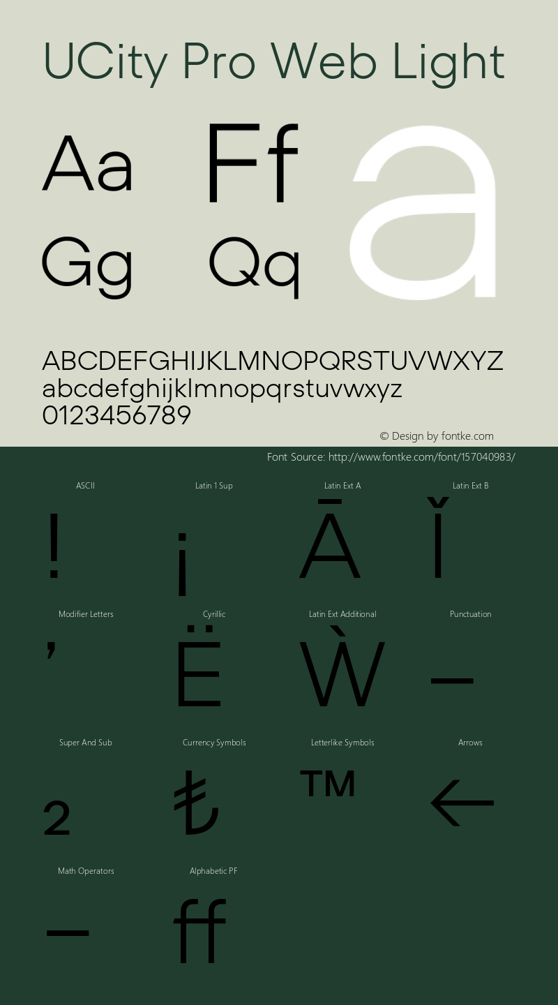 UCityProWeb-Light Version 2.001 Font Sample