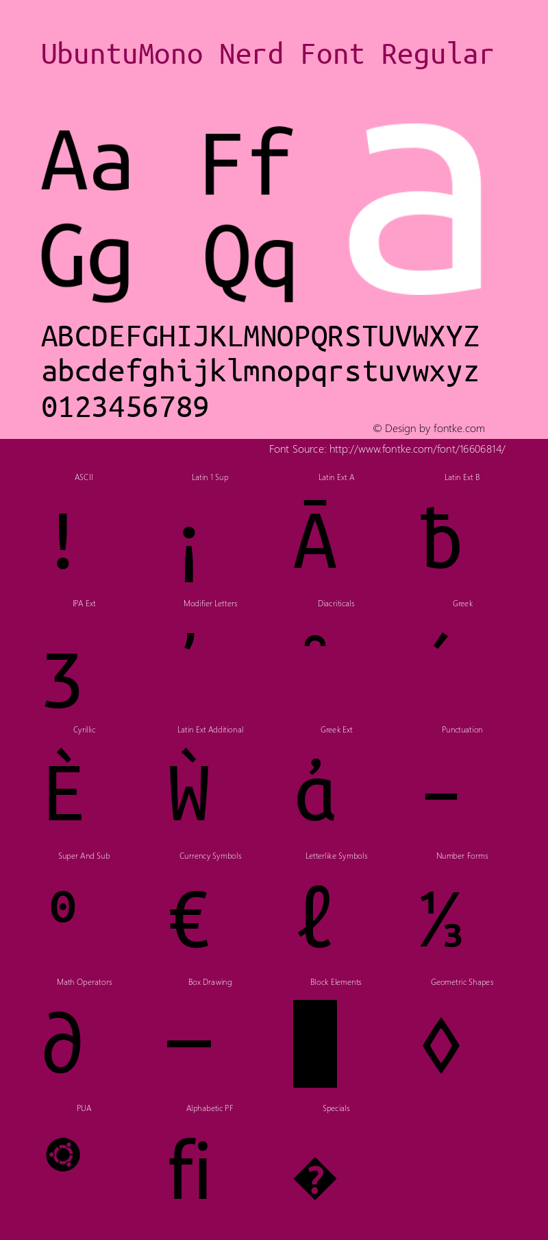 UbuntuMono Nerd Font Regular Version 0.80 Font Sample