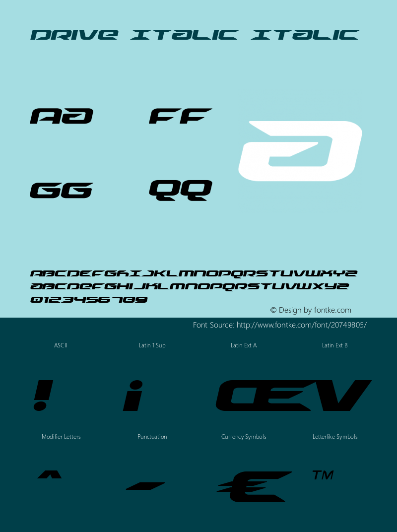 Drive Italic Version 1.0; 2014 Font Sample